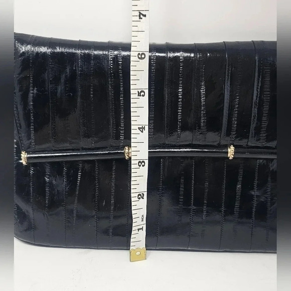 Vintage Eel Skin Black Elegant Exotic Envelope Clutch Crossbody Gold Hardware - Picture 16 of 16